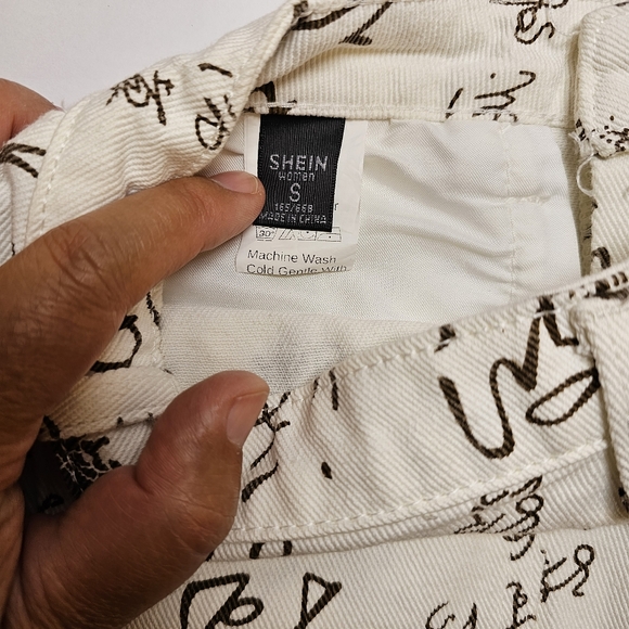 SHEIN white and brown writings cotton blend jean shorts in size S US - Picture 4 of 8